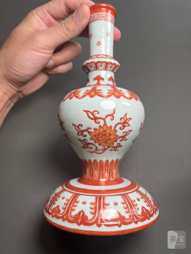 清乾隆  矾红彩缠枝莲纹甘露瓶 - 图13